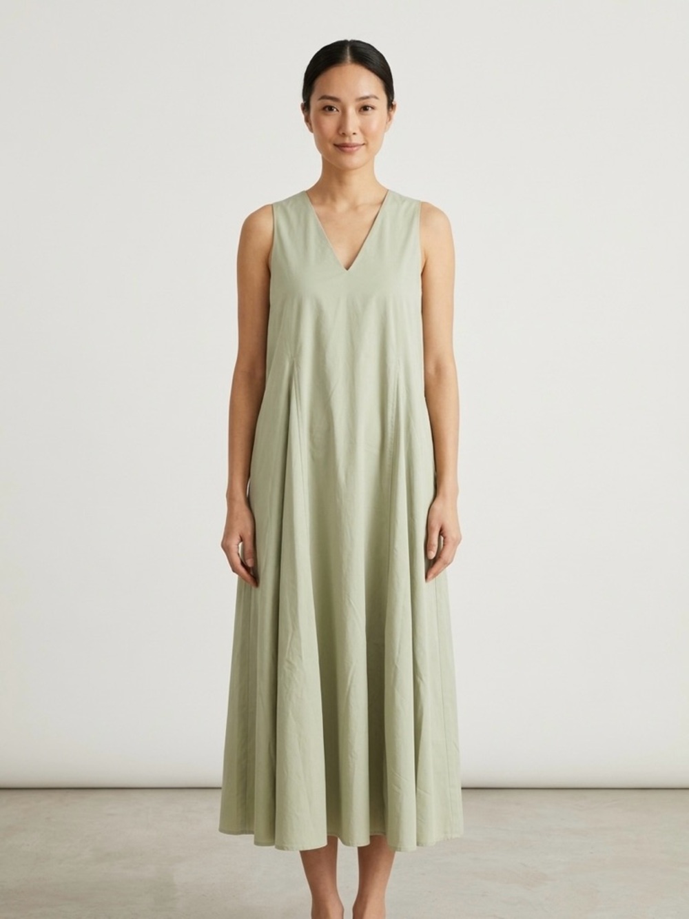 COS Sleeveless V-Neck Flowing Maxi Dress in Sage